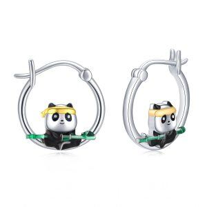 Sterling Silver Rhodium And Gold Plated Panda Earrings-0