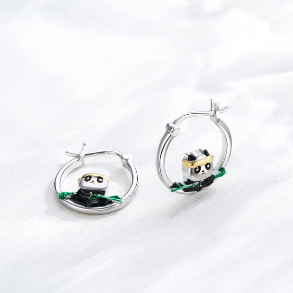 Sterling Silver Rhodium And Gold Plated Panda Earrings-1