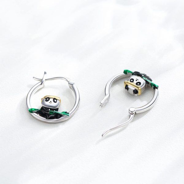 Sterling Silver Rhodium And Gold Plated Panda Earrings-2