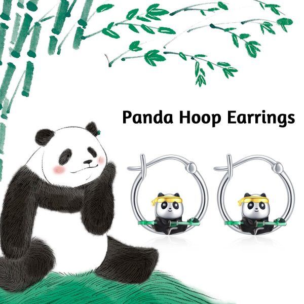 Sterling Silver Rhodium And Gold Plated Panda Earrings-5