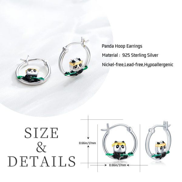 Sterling Silver Rhodium And Gold Plated Panda Earrings-6