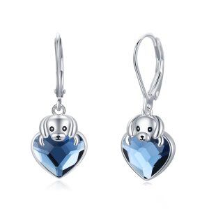 Sterling Silver Crystal Rhodium Plated Dog Earrings-0