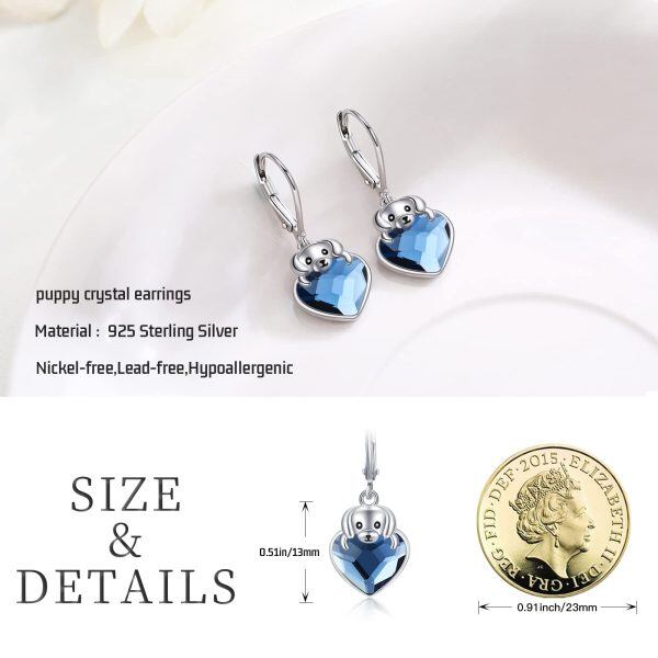 Sterling Silver Crystal Rhodium Plated Dog Earrings-5