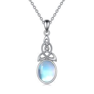 Sterling Silver Moonstone Rhodium Plated Celtic Necklace-0