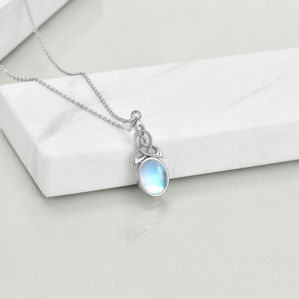 Sterling Silver Moonstone Rhodium Plated Celtic Necklace-1