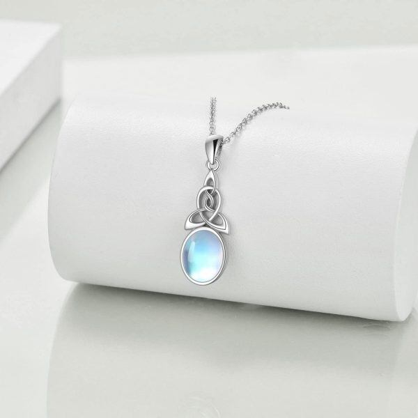 Sterling Silver Moonstone Rhodium Plated Celtic Necklace-2