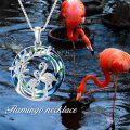 wholesale 925 Sterling Silver Flamingo & Tree of Life Pendant Necklace w/Blue Crystals - Gifts for Her-0-3