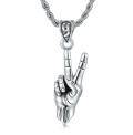 wholesale 925 Sterling Silver OXIDIZED MATTE VICTORY GESTURE MEN'S PENDANT NECKLACE (55+5CM) - KIDS' GIFTS-0-0