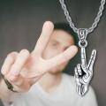 wholesale 925 Sterling Silver OXIDIZED MATTE VICTORY GESTURE MEN'S PENDANT NECKLACE (55+5CM) - KIDS' GIFTS-0-1