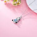 wholesale 925 Sterling Silver Austrian Blue Crystal Cow Love Pendant Necklace for Women Girls -0-2