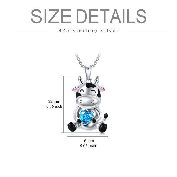 Sterling Silver Crystal Sliver Plated Year of the OX Heart Pendant Necklace-3