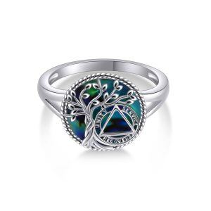 Sterling Silver Abalone Shell Sliver Plated Tree of LIfe Rings-0