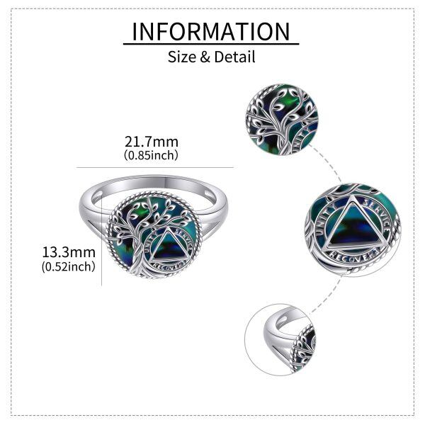 Sterling Silver Abalone Shell Sliver Plated Tree of LIfe Rings-2