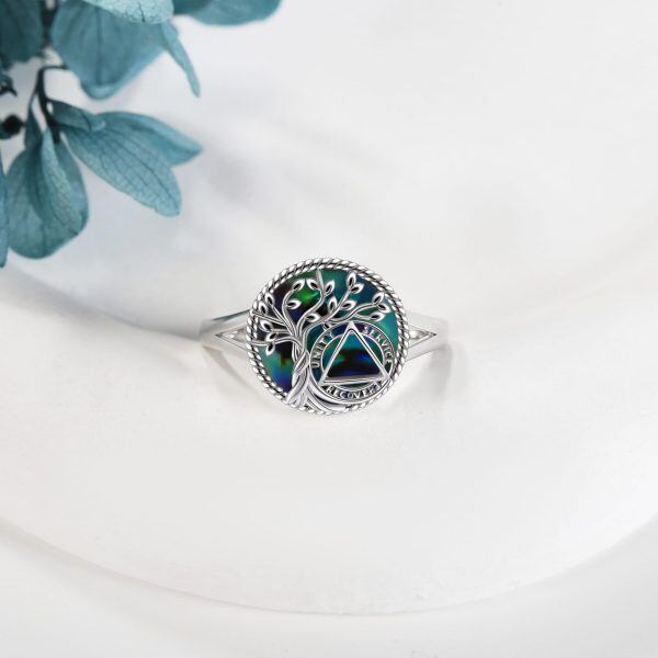 Sterling Silver Abalone Shell Sliver Plated Tree of LIfe Rings-4