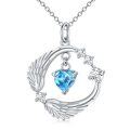 wholesale 925 Sterling Silver Heart-Shaped Topaz & Cubic Zirconia Angel Wings Pendant Necklace for Women - 3ct Swiss Blue + 4 Cubic Zirconias (Total Length: 19-21) s-0-0