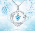 wholesale 925 Sterling Silver Heart-Shaped Topaz & Cubic Zirconia Angel Wings Pendant Necklace for Women - 3ct Swiss Blue + 4 Cubic Zirconias (Total Length: 19-21) s-0-4
