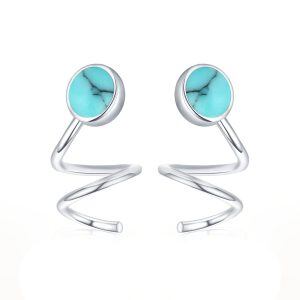 Sterling Silver Silver Plated Turquoise Wrap Ear Crawler Earrings -0