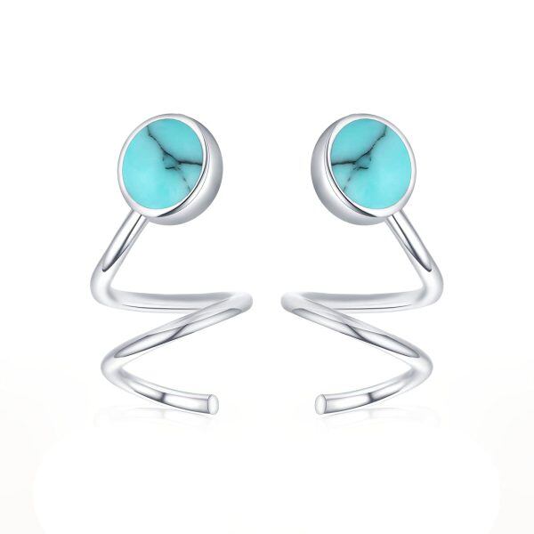 Sterling Silver Silver Plated Turquoise Wrap Ear Crawler Earrings -0