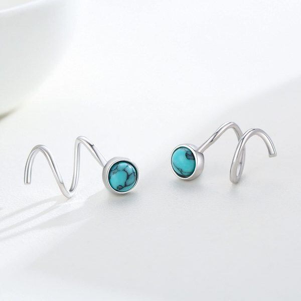 Sterling Silver Silver Plated Turquoise Wrap Ear Crawler Earrings -4