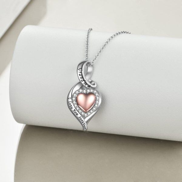 Sterling Silver Zircon Two Tone Color Grandma Infinity Love Heart Urn Necklace -3