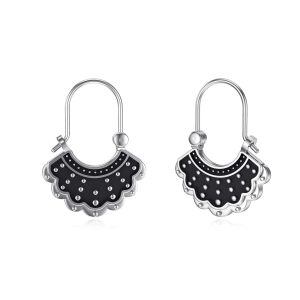 Sterling Silver Black Rhodium Plated Memorial RBG Hoop Earrings -0