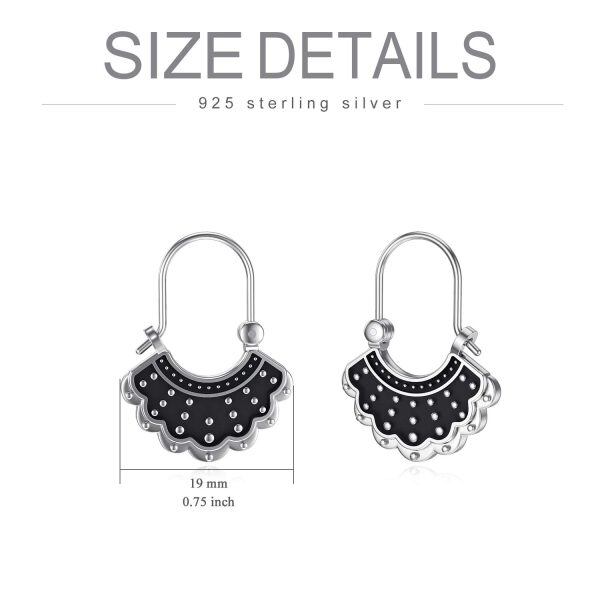 Sterling Silver Black Rhodium Plated Memorial RBG Hoop Earrings -2