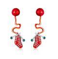 wholesale 925 Sterling Silver Red Knitting Needle Stocking Austrian Crystal Christmas Earring Drops-0-0