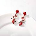 wholesale 925 Sterling Silver Red Knitting Needle Stocking Austrian Crystal Christmas Earring Drops-0-1