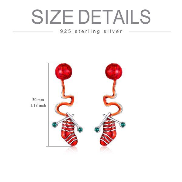 Sterling Silver Silver Plated Zircon Christmas Stocking Dangle Earrings -3