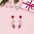 wholesale 925 Sterling Silver Red Knitting Needle Stocking Austrian Crystal Christmas Earring Drops-0-6