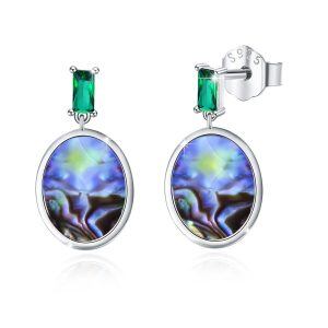 Sterling Silver Silver Plate Oval Natural Abalone Drop Dangle Earrings -0