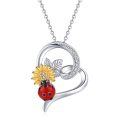 wholesale 925 Sterling Silver Sunflower & Ladybug Heart-Shaped Pendant Necklace - Christmas Gift for Her-0-0