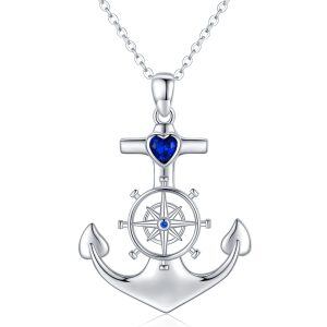 Sterling Silver Silver Plated Zircon Anchor Pendent Necklace-0