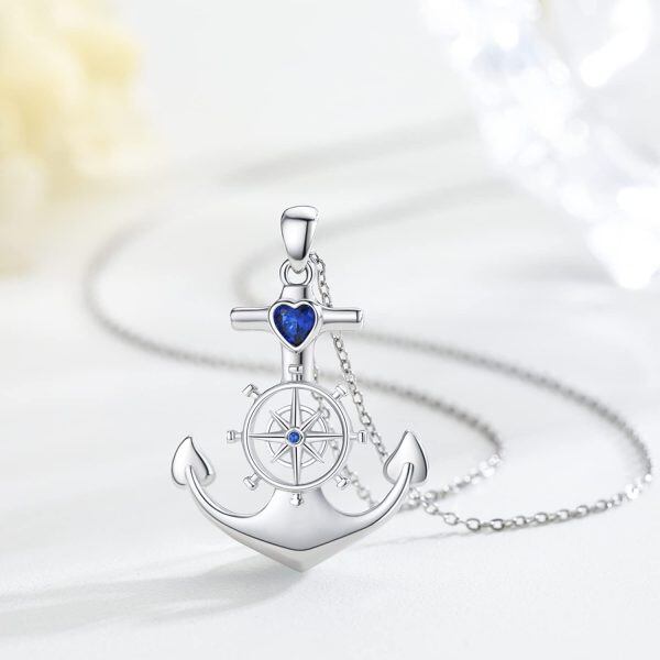 Sterling Silver Silver Plated Zircon Anchor Pendent Necklace-2