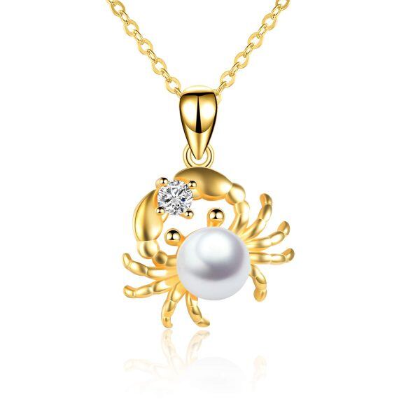 Sterling Silver Gold Plated Zircon Crab Pendant Necklaces-0