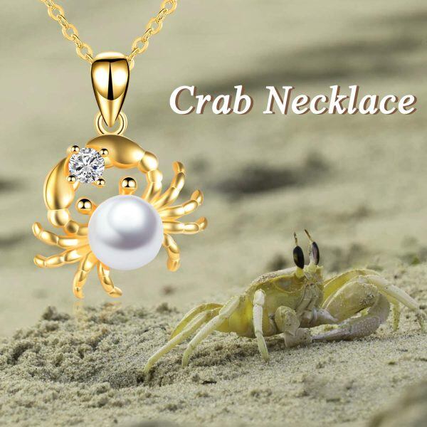 Sterling Silver Gold Plated Zircon Crab Pendant Necklaces-4