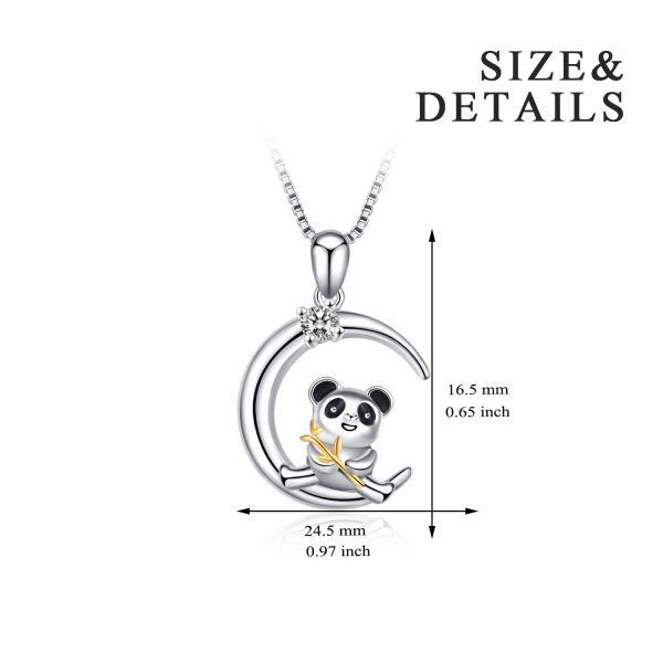 Sterling Silver Two Tone Color Zircon Panda Pendent Necklace -3