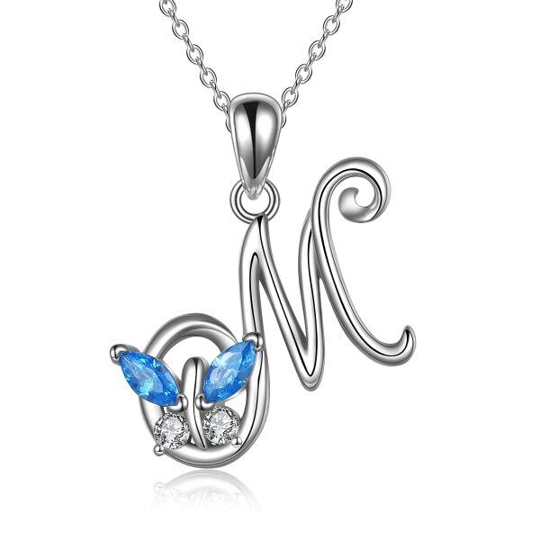 Sterling Silver Silver Plated Zircon Butterfly Initial Necklace-0