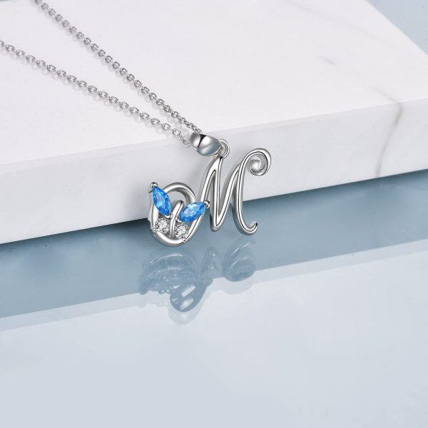 Sterling Silver Silver Plated Zircon Butterfly Initial Necklace-4