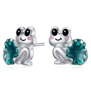 Sterling Silver Silver Plated Frog Stud Earring -0