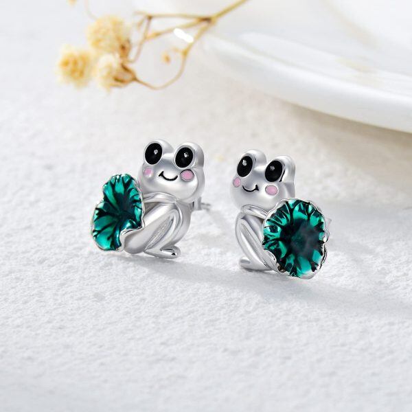 Sterling Silver Silver Plated Frog Stud Earring -1