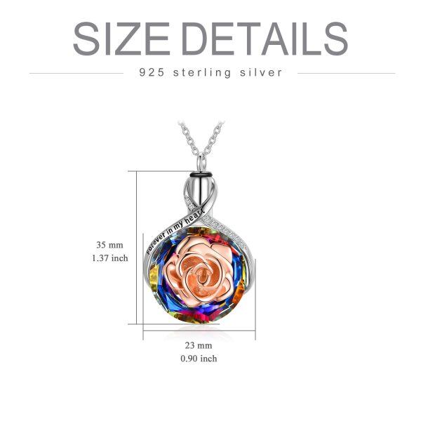 Sterling Silver Two Tone Color Crystal Engraved ' Forever in my heart' Rose Flower Urn Pendent Necklace-2