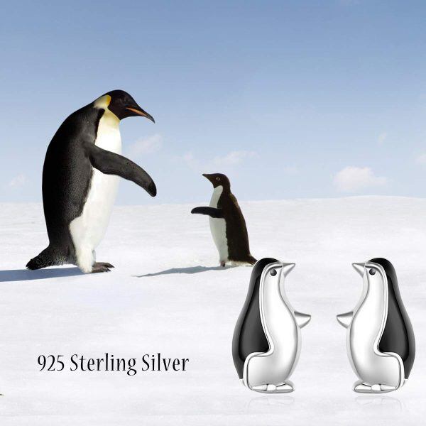 Sterling Silver Silver Plated Penguin Stud Earrings-3