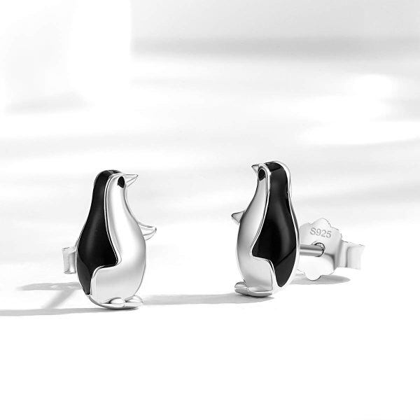 Sterling Silver Silver Plated Penguin Stud Earrings-4