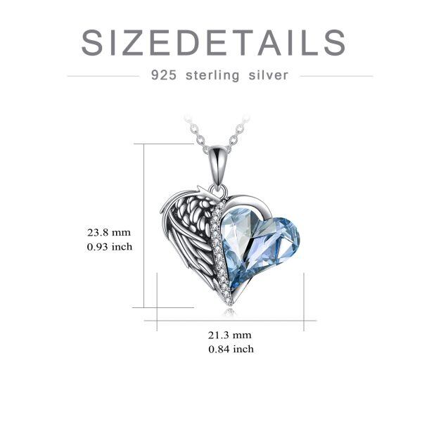 Sterling Silver Oxidized Crystal Heart Wings Necklace-5