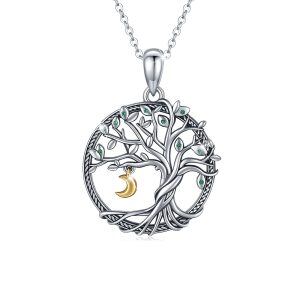 Sterling Silver Silver Plated Zircon Tree of Life Pendant Necklace -0