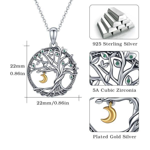 Sterling Silver Silver Plated Zircon Tree of Life Pendant Necklace -2