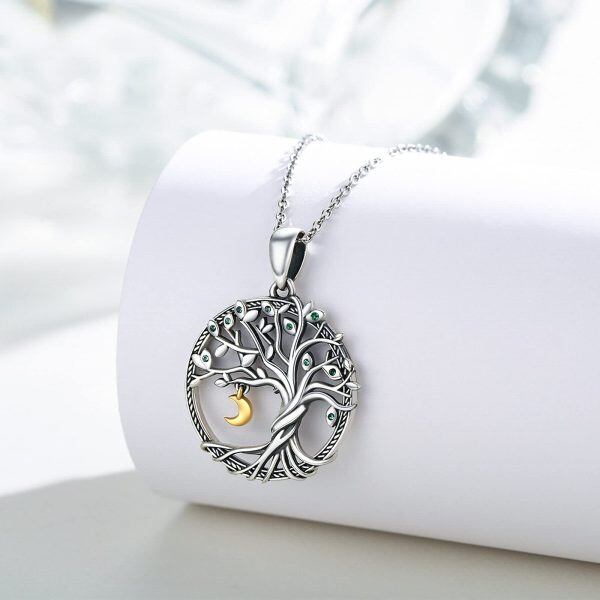 Sterling Silver Silver Plated Zircon Tree of Life Pendant Necklace -5