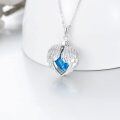 wholesale 925 Sterling Silver Heart-Shaped Blue Crystal Guardian Angel Wings Pendant Necklace Jewelry for Women and Girls-0-2