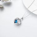 wholesale 925 Sterling Silver Heart-Shaped Blue Crystal Guardian Angel Wings Pendant Necklace Jewelry for Women and Girls-0-3